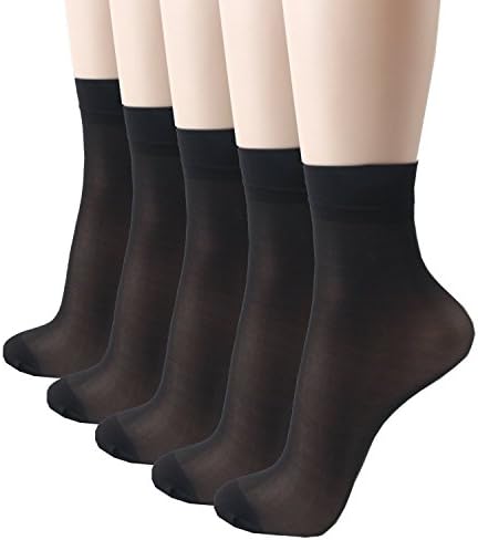 Uniqbay Women's 5 or 10 Pairs Nylon Ankle High Tights Hosiery Socks (5 Pairs_ Black )