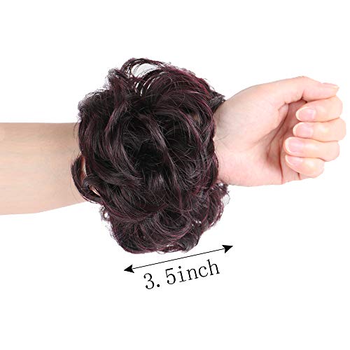 MORICA Messy Bun Hair Scrunchies 2PCS Messy Bun Hair Piece for Women Curly Wavy Scrunchy Updo Bun Extensions(Color:2/99J#) - Thumbnail 3