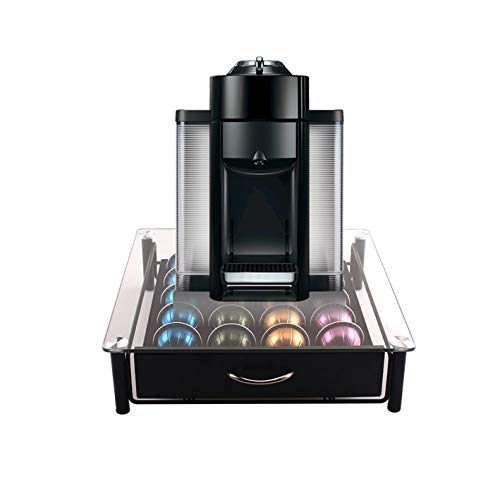 Vertuoline Capsules Holder for Nespresso, 20 or 40 Coffee Pods Stand, Transparent and Black Tempered Vertuoline Capsules Holder for Nespresso, 20 or 40 Coffee Pods Stand, Transparent and Black Tempered