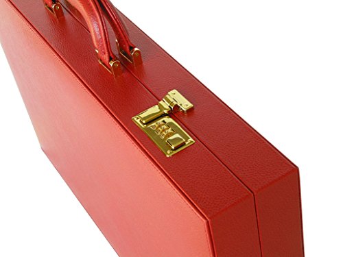 Leather/Microfiber Backgammon Set - (23" Large Attache Case, Zaza & Sacci) - Red