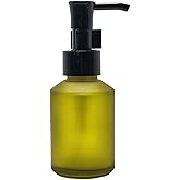 60ml/2oz Green Empty Frosted Glass Lotion Pump Bottle with Black Press Head Refillable Cosmetic Pump Dispensers Travel Hand Soap Container Holder for Essence Remover Oil