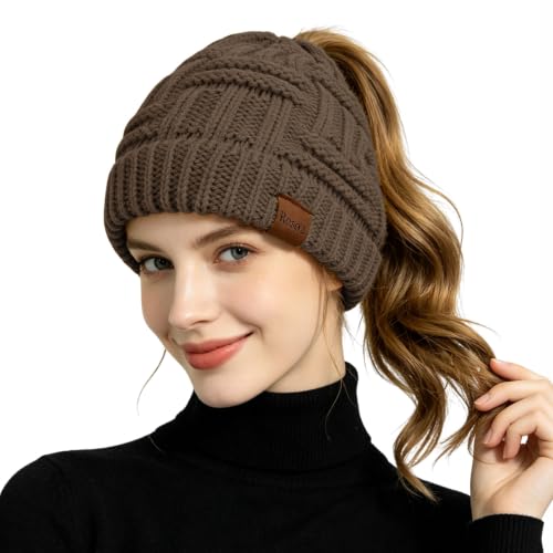 Rosoz Ponytail Beanie Hat for Women
