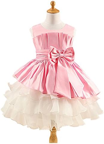 Sweet Pink White Princess Dress Girls' Tutu Skirt Nursery Big Floppy Bow Dress (Height=51"(5t))