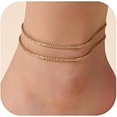 Gold Ankle Bracelets for Women Waterproof Non Tarnish 14K Gold Plated Anklets for Women Layered Dainty Beaded Heart Cuban Link Star Moon Pearl Anklets Set Foot Chain Summer Beach Jewelry Gifts