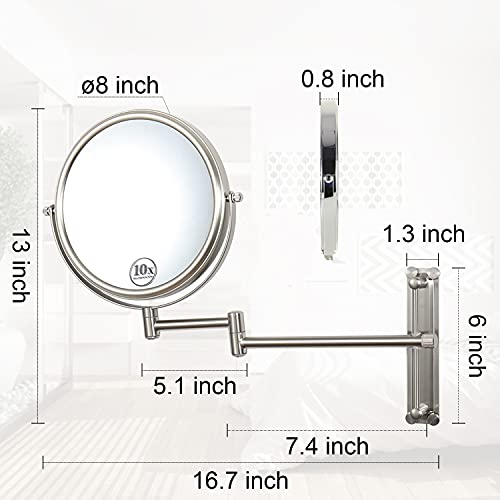 Lansi 10x Magnifying Wall Mounted Magnifying Mirror Finished Satin