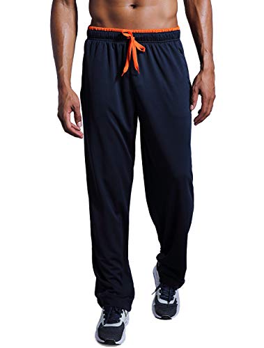 Zengvee Men's Sweatpant with Zipper Pockets Open Bottom Athletic Pants for Jogging, Workout, Gym, Running, Training (NavyBlue01,L)