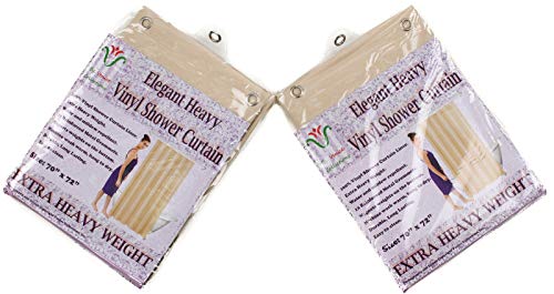 Venice Collections 2-Pack Heavy Duty 100% Water, Mold, Mildew Repellent, 10 Mil, Durable Shower Curtain Liner with Reinforced Header, Rustproof Grommets, Weighted Magnetic Hem Sand