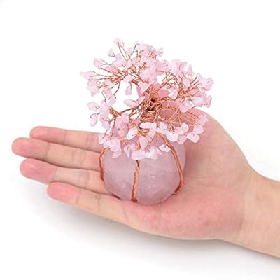 Amazon Com Top Plaza Chakra Healing Crystals Copper Money Tree Wrapped On Natural Rose Quartz Base Feng Shui Luck Figurine Valentines Day Gifts Kitchen Dining