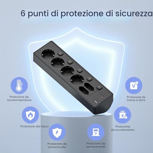 3M Power Strip with USB, 6 Power Sockets and 3 USB, PD 30 W Power Strip with Surge Protection, Electrical Power Strip with Switch for Desk, Office, Home