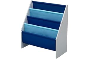 Delta Children Sling Book Rack Bookshelf for Kids - Easy-to-Reach Storage for Books, Magazines or Coloring Books - Ideal for Playrooms & Homeschooling, Grey/Blue