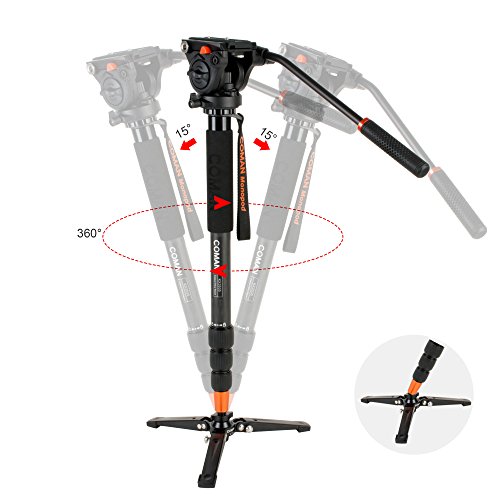 COMAN KX3535 Pro Video Monopod Kit Carbon Fiber 66 inch Twist Lock 4-Section Telescoping Leg and Q5 Fluid Drag Head with 3-Foot Locking Support Stand for DSLR Camcorder DV