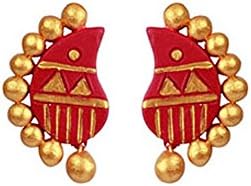 Handmade Terracotta Earring Set_Fashion Jewellery for Women / Girls ( Red & Gold )