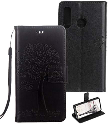 For P30 Lite Case, Full Body Embossed Design PU Wallet Case Magnetic Wallet Flip Protective Skin Cover with Kickstand & Card Slots Cover Case Compatible for Huawei P30 Lite, Black