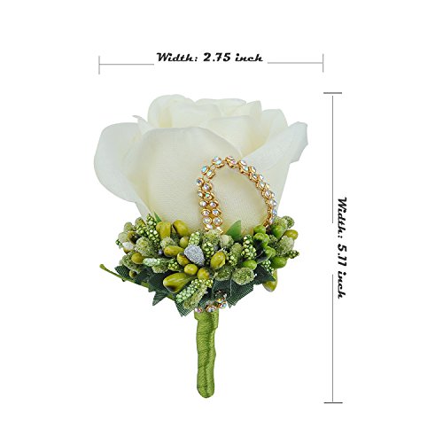 YSUCAU Rose Silk Corsage / Boutonnieres, Handmade Groom Groomsman Best Man Wedding Flowers, DIY Flowers for Wedding Prom Party (Gift Box Of 4)