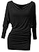 HILEELANG Women's Long Sleeve Shirt Cowl Neck Plain Batwing Loose Casual Tunic Top Blouse