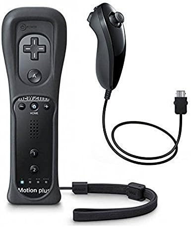 KingPow 2in1 Built in Motion Plus Remote and Nunchuck Controller with Silicon Case for Nintendo Wii, Wii U and Mini Wii - Black