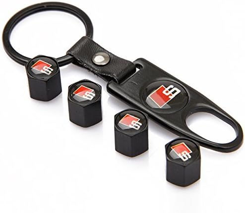 Alichee Car Wheel Tire Valve Caps Tyre Stem Air Caps Keychain Combo Set for Audi S