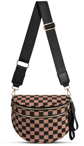 Checkered Nylon Crossbody Bag Bum Bag for Women Mom Spacious Checkered Crossbody Purses Shoulder Handbag