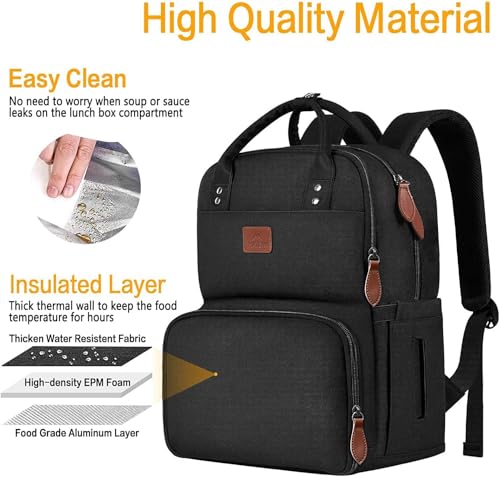 MATEIN 15.6 Inch Laptop Picnic Backpack with Thermal Lunch Compartment, Women's Waterproof Work Backpack, Lunch Backpack for Office, Camping and Travel, Black