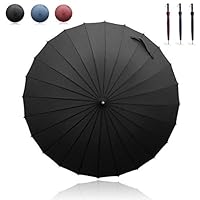 Becko Manual Open & Close Umbrella Long Umbrella with 24 Ribs, Durable and Strong Enough for the Wind and Rain, Easy to Carry on Your Back By Its Own Bag (Black)