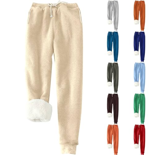Fleece Lined Joggers Women Winter Casual Warm Up Workout Pants Oversized Fit Straight Leg Closed Bottom Drawstring Gym Athletic Jogging Pants for Women Pantalones deportivos para Mujer