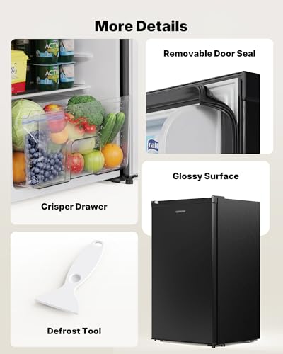 Upstreman 3.2 Cu.Ft Mini Fridge with Freezer, Single Door Mini Fridge, Dorm Fridge, Adjustable Thermostat, Mini Refrigerator for Bedroom, Office, Dorm, Black-BR321