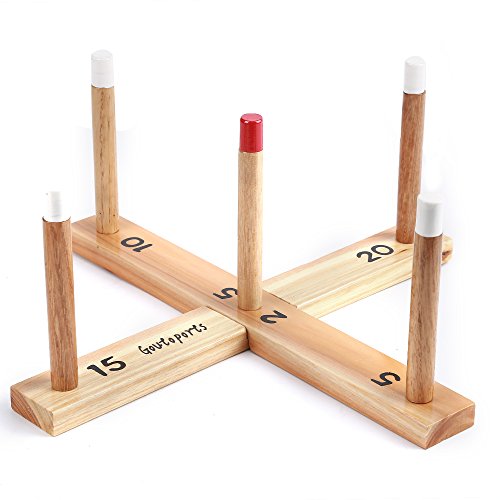 Goutoports Wooden Loop & Hoop Ring Toss Game Set, Kids and Adults Games With 5 Quoits Rope - Thumbnail 6