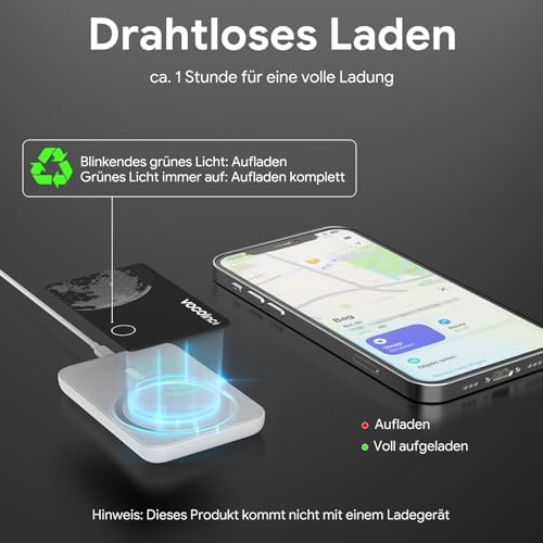 Air Tag Alternative Karte Kompatibel mit Apple Wo Ist & Android Google Mein Gerät Finden APP, Bluetooth Wiederaufladbar Wallet Tracker Card Ultra Slim für Geldbeutel/Gepäck/Taschen/Koffer