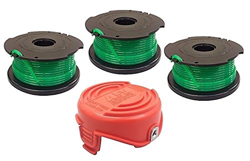 YourStoreFront 3 Pack Auto Feed Spools Line Trimmer and Replacement Bump Cap for Black & Decker GH3000 Trimmer