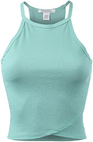 BEKDO Womens Solid Ribbed Sleeveless High Neck Cropped Cami Tank-L-Pastel_Jade