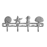 Comfify Vintage Seashell Coat Hook Hanger Rustic Cast Iron Wall Hanger w/ 4 Decorative Hooks - Includes Screws and Anchors - in Antique White - Beach House Decor