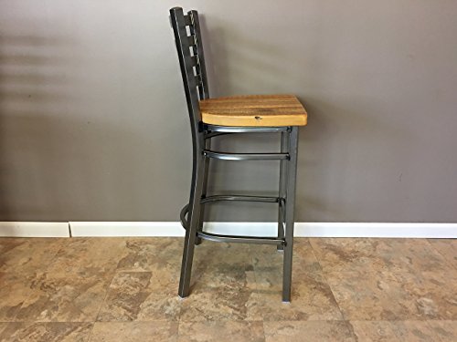 Reclaimed Wood Seat Bar Stool | With Ladder Back Metal Frame | Set of 4 | Restaurant Grade | High Quality |30 Inch High Barstool