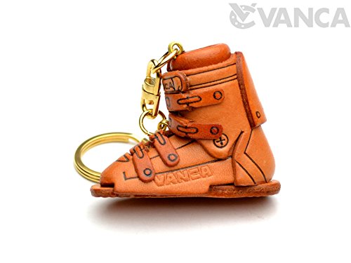 Ski Boot Sports 3D Leather Keychain(L) VANCA CRAFT-Collectible Keyring Charm Pendant Made in Japan