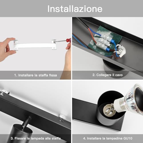 TaFiCo LED Ceiling Lights with 3 Lights, Ceiling Light, Black GU10, LED Ceiling Spotlights Swivelling Indoor Wall Spot for Kitchen, Living Room, Bedroom, Hallway