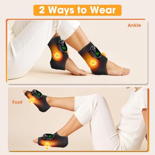 2Pcs Heated Foot Massager, Rechargeable Heated Ankle Brace with Vibration | Ankle Heating Pad with 6 Heat 3 Vibration Modes Timer