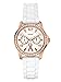 GUESS Women's U0032L3 Rose Gold-Tone Breast Cancer Awareness Watch with White Silicone Strap