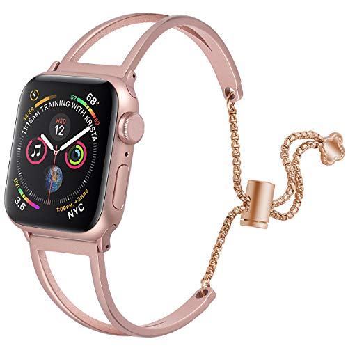 hooroor Bracelet Compatible for Apple Watch Band 38mm 40mm, Feminine Bangle Cuff with Clover Pendant for iWatch Bands Series 4 3 2 1 Stainless Steel Metal Wristband Strap, Rose Gold-38mm 40mm