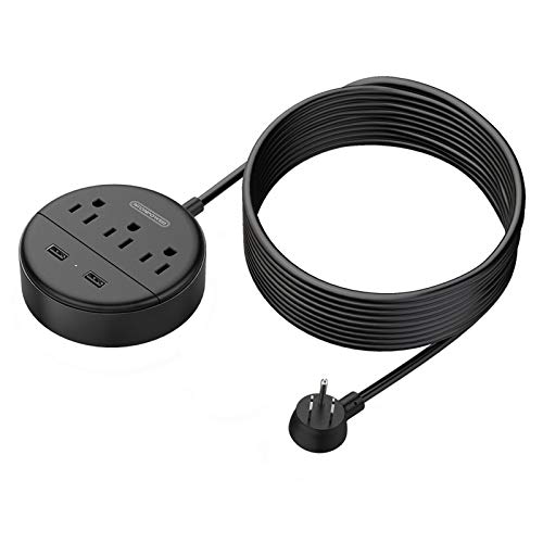 Long Extension Cord 15ft, NTONPOWER Flat Plug Power Strip Wall Mount