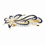 Dark Blue Rhinestones Inlaid Swirl Floral Barrette French Hair Clip by Rosallini