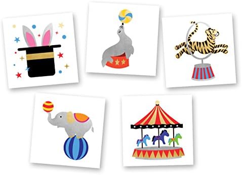 Circus Variety Set includes 25 assorted premium waterproof colorful metallic gold/silver/black kids temporary foil Flash Tattoos, party favor