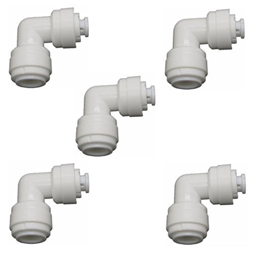 Malida 1/4 Inch OD 3/8 Inch OD Elbow Push Fit Tube Union Connect Filtered water fittings (5-pack)