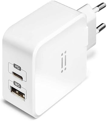 aiino - Alimentation USB-C pour iPhone 12/12 Pro, 27W, Chargeur Rapide, 2 Ports USB Quick Charge 3.0, USB Type C PD, Compatible avec iPhone 12/12 Mini/11 Pro/11 Pro Max/11/X/SE, iPad/iPad Pro - Blanc