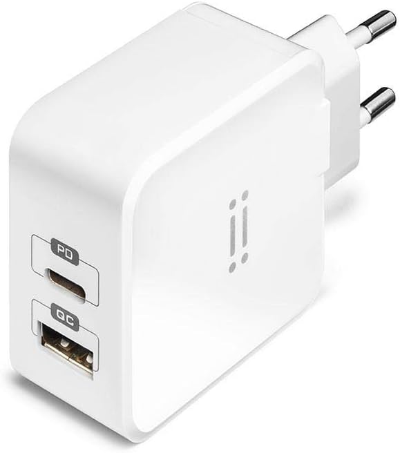 aiino - Alimentation USB-C pour iPhone 12/12 Pro, 27W, Chargeur Rapide, 2 Ports USB Quick Charge 3.0, USB Type C PD, Compatible avec iPhone 12/12 Mini/11 Pro/11 Pro Max/11/X/SE, iPad/iPad Pro - Blanc