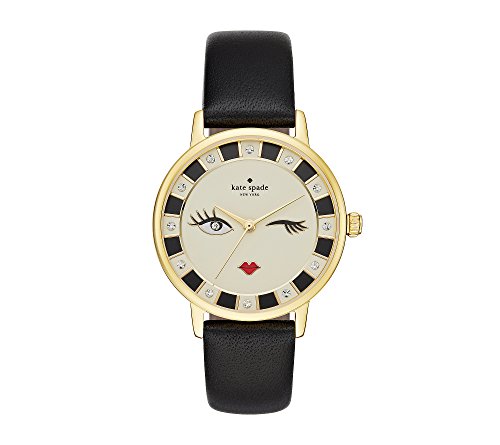 kate spade new york Women's Goldtone Metro Wink Black Leather Watch