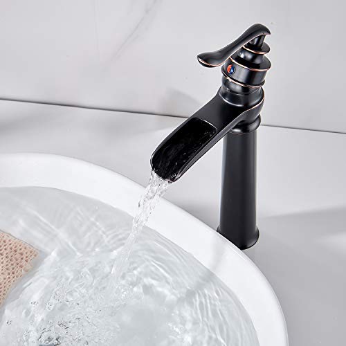 HOROW Oil Rubbed Bronze Bathroom Vessel Sink Faucet Waterfall Singe Handle One Hole Basin Mixer Tap Tall Body