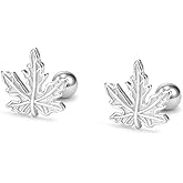 Rofeego S925 Sterling Silver Maple Leaf Stud Earrings/Screw Back