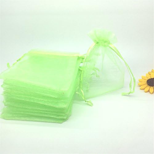 YIJUE 100pcs 3x4 Inches Drawstrings Organza Gift Candy Bags Wedding Favors Bags (Light green)