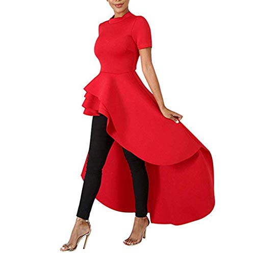 Witspace Women - Ruffle High Low Tops for Short Sleeve Bodycon Dress Shirt Dresses