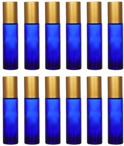 Rentra S. P. A. Premium Thick Cobalt Blue 10ml Glass Bottles with Metal Roll-on. Reusable, High Quality. for Essential Oil Blends, DIY Perfume, Cosmetics, Beauty Products