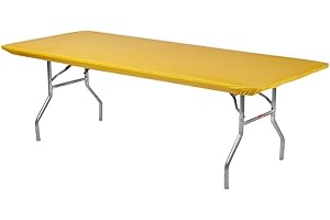 Kwik-Covers 8' Rectangle Plastic Table Covers 30" x 96", Bundle of 5 (Yellow/Gold)